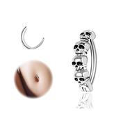 ZS 14G Skull Clicker Belly Button Rings for Women, 925 Sterling Silver Belly Barbell Piercing Reverse Curved Navel Barbell Body Jewelry (16G,8mm)