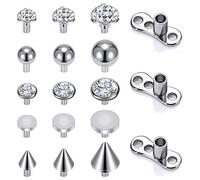 ZS 14G Surgical Steel Internally Threaded Dermal Anchor Base Microdermals Piercing for Women Men, 14/15PCS Cubic Zirconia Dermal Anchor Tops 2mm 3mm 4mm (Set:A 15Pcs)