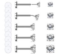 ZS 16G 18G 20G Threadless Push in Nose Studs Rings for Women, 5 Pairs Stainless Steel Lip Labret Rings Medusa Tragus Piercings Jewelry Diamond CZ 2-6mm (18G,L;6mm)