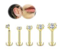 ZS 16G/18G Lip Labret Studs, Stainless Steel Internally Threaded Jewelry for Nose Conch Medusa Piercing, CZ Forward Helix Tragus Earring for Women Men (Gold/18g/10mm)