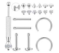 ZS 16G Hypoallergenic G23 Titanium Ear Piercing Set - Internally Threaded 6mm Studs Earrings & 8mm Horseshoe Hoops with CZ for Cartilage, Tragus, Helix, Conch, Daith, Titanium, cubic zirconia