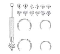 ZS 16G Hypoallergenic Helix Cartilage Tragus Conch Daith Earrings with 6 Replaceable Tops, G23 Titanium Labret Piercing Jewellery, DIY Internal Thread Lip Piercing Studs Set (SetC)