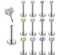ZS 16G Stainless Steel Pushin Lip Rings, Colorful CZ Forward Helix Earring, Length 6/8/10mm Labret Monroe Medusa Piercing Jewelry for Women Men (C-CZ:2/3/4mm,L:10mm)
