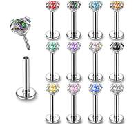 ZS 16G Stainless Steel Pushin Lip Rings, Colorful CZ Forward Helix Earring, Length 6/8/10mm Labret Monroe Medusa Piercing Jewelry for Women Men (F-CZ:4mm,L:6mm)