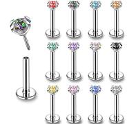 ZS 16G Stainless Steel Pushin Lip Rings, Colorful CZ Forward Helix Earring, Length 6/8/10mm Labret Monroe Medusa Piercing Jewelry for Women Men (E-CZ:3mm,L:8mm)