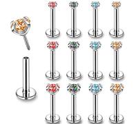 ZS 16G Stainless Steel Pushin Lip Rings, Colorful CZ Forward Helix Earring, Length 6/8/10mm Labret Monroe Medusa Piercing Jewelry for Women Men (A-CZ:2/3/4mm,L:6mm)