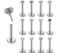 ZS 16G Stainless Steel Pushin Lip Rings, Colorful CZ Forward Helix Earring, Length 6/8/10mm Labret Monroe Medusa Piercing Jewelry for Women Men (D-CZ:2mm,L:10mm)