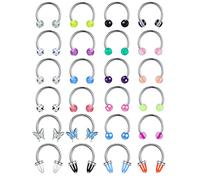 ZS 16G Surgical Steel Horseshoe Nose Septum Rings, 8mm Ear Cartilage Helix Tragus Lip Smiley Piercing Jewelry for Women Men (A: 24Pcs)