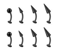 ZS 18G Devil Curved Barbell Lip Ring, Stainless Steel 6/8/10/12mm Long Bar Belly Button Ring, Flat Back Tiger Teeth Vertical Labret Lip Rook Navel Piercing Jewelry (Black,L:8mm)