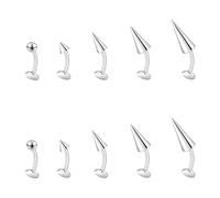 ZS 18G Devil Curved Barbell Lip Ring, Stainless Steel 6/8/10/12mm Long Bar Belly Button Ring, Flat Back Tiger Teeth Vertical Labret Lip Rook Navel Piercing Jewelry (Silver,L:12mm)
