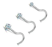 ZS 18K Real Gold 20G Nose Rings for Women Men, 1.5mm 2mm 3mm CZ Simulated Diamond, Solid 7mm Nose Stud Pin Piercing, Non-Irritating Skin Body Jewelry (S:AB White CZ)