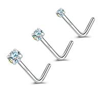 ZS 18K Real Gold 20G Nose Rings for Women Men, 1.5mm 2mm 3mm CZ Simulated Diamond, Solid 7mm Nose Stud Pin Piercing, Non-Irritating Skin Body Jewelry (L:AB White CZ)