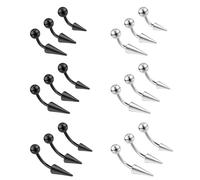 ZS 18Pcs 16G Spike Eyebrow Piercing Jewellry, Curved Barbell Vertical Labret Lip Rings, Spike Tragus Helix Earrings Rook Nose Bridge Rings for Women Men (Black+Sliver,Curved)
