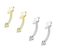 ZS 2 Pairs Internally Threaded Eyebrow Rings, 16G Stainless Steel Spike Helix Daith Tragus Earrings Belly Lip Body Piercing Jewelry for Sensitive Skin Women Men (Cross,L:8mm)