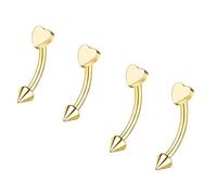 ZS 2 Pairs Stainless Steel Eyebrow Rings, 16G Curved Belly Rings Navel Barbell Helix Daith Tragus Earrings, 8/10mm Spike Vertical Labret Lip Piercing Jewelry (Gold,Heart-L:8/10mm)