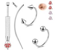 ZS 2 Pcs G23 Titanium Horseshoe Septum Nose Ring Hoop Spike Ball, 20G Internally Thread Nose Rings For Lip Helix Tragus Piercing Jewellery Women Men 8mm 10mm (Silver,Inner diameter:10mm)