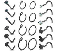 ZS 20G Black Corkscrew L Shaped Nose Rings for Women, Surgical Steel Nose Rings Hoop, Bats Skull Halloween Nostril Studs Nose Piercings Jewelry (D)
