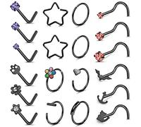 ZS 20G Black Corkscrew L Shaped Nose Rings for Women, Surgical Steel Nose Rings Hoop, Bats Skull Halloween Nostril Studs Nose Piercings Jewelry (A)