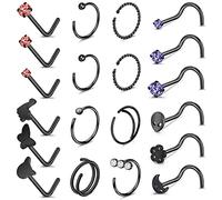 ZS 20G Black Corkscrew L Shaped Nose Rings for Women, Surgical Steel Nose Rings Hoop, Bats Skull Halloween Nostril Studs Nose Piercings Jewelry (B)