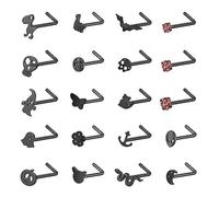 ZS 20G Black Nose Rings Nostril Studs for Women, Surgical Steel Nose Studs Ring L-Shaped, 20Pcs Halloween Bat Skull Corkscrew Nose Piercing Jewelry, Stainless Steel, cubic zirconia