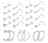 ZS 20G Nose Rings for Women - 20Pcs L Shaped Nose Stud, Stainless Steel 8mm Nose Rings Hoop, CZ Nose Screw Piercing Jewelry (D)