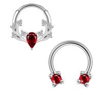 ZS 2Pcs Christmas Horseshoe Nose Ring Septum Rings, 16G Stainless Steel Hinged Segment Ring Cartilage Earring Hoop Xmas Trees Candy Daith Ear Piercing Jewelry for Women Men (C:Red CZ)