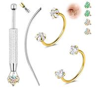 ZS 2Pcs Surgical Steel Horseshoe Nose Ring - 20G 8mm/10mm Hoop with Cubic Zirconia, Hypoallergenic Lip Rings for Women Men, Body Piercing Jewelry Set with 4 Gemstones & Tool, Inner diameter:10mm