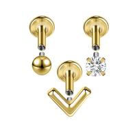 ZS 3Pcs G23 Titanium Labret Lip Stud, 16G Internally Threaded Monroe Medusa Ashley Lip Piercing Jewelry Flat Back Tragus Helix Cartilage Conch Stud Earrings for Women Men, L:6mm, Titanium, no gemstone