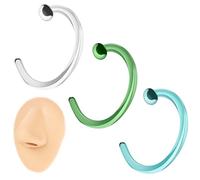 ZS 3Pcs Glass Nose Piercing Retainer Nose Ring Stud, 18G Curved Cartilage Conch Daith Helix Retainer Nose Septum Piercing Jewelry for Men Women (C-shape nose ring)