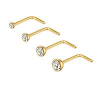 ZS 4PCS 20G Gold L Shaped Nose Rings Stainless Steel Curved Nose Stud Pin Body Piercing 1.5mm 2mm 2.5mm 3mm (Gold,CZ)