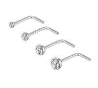 ZS 4PCS 20G Gold L Shaped Nose Rings Stainless Steel Curved Nose Stud Pin Body Piercing 1.5mm 2mm 2.5mm 3mm (Silver,CZ)
