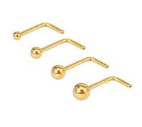 ZS 4PCS 20G Gold L Shaped Nose Rings Stainless Steel Curved Nose Stud Pin Body Piercing 1.5mm 2mm 2.5mm 3mm (Gold)