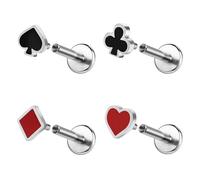 ZS 4Pcs Poker Stainless Steel Lip Stud Labret Lip Piercing, 16G Monroe Medusa Piercing Flat Back Lip Jewelry Lip Rings Tragus Conch Cartilage Daith Earrings for Women Men (8mm)