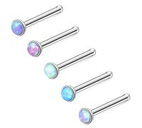 ZS 5 Pieces Blue Opal Nose Studs 20 Gauge Nose Pin L-Shape Nose Piercing Stud Stainless Steel Nose Stud Retainer
