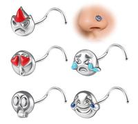 ZS 5Pcs 20G Stainless Steel Emoji Nose Studs l Shaped Corkscrew Nose Piercing Jewelry Gold Silver, Hypoallergenic Nose Rings Studs Set For Women Men (Sliver,Corkscrew)