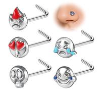 ZS 5Pcs 20G Stainless Steel Emoji Nose Studs l Shaped Corkscrew Nose Piercing Jewelry Gold Silver, Hypoallergenic Nose Rings Studs Set For Women Men (Sliver,L-shape)