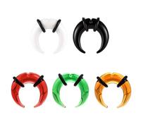 ZS 5Pcs Glass Septum Stretching Kit Set - C Shape Pincher Tapers with O-Rings, 14G to 5/8" Colorful Buffalo Septum Retainers Rings for Pierced Nose Ear (Grooved,4g(5mm))