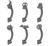 ZS 6Pcs 16G Skull Stainless Steel Eyebrow Piercing, Halloween Eyebrow Rings Spiderweb Pumpkin Belly Rings Bat Rook Earrings Internally Threaded Curved Barbell for Women (Black, L:8mm)