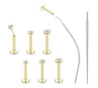 ZS 6Pcs 20G/18G/16G Threadless Push-in Flatback Nose Stud Rings Lip Ring, 2/3/4MM CZ Nostril Piercing Jewelry, Stainless Steel Tragus Helix Nose Stud Earrings for Women Men, 18G,L:8mm, Stainless Steel
