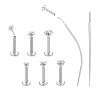 ZS 6Pcs 20G/18G/16G Threadless Push-in Flatback Nose Stud Rings Lip Ring, 2/3/4MM CZ Nostril Piercing Jewelry, Stainless Steel Tragus Helix Nose Stud Earrings for Women Men, 18G,L:5mm, Stainless Steel