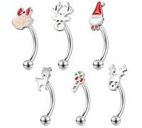 ZS 6Pcs Christmas Rook Piercing Jewelry, 16G Stainless Steel Eyebrow Piercing Jewelry, Santa Claus Elk Bell Eyebrow Rings, Curved Barbells Daith Rook Earrings for Women Men, L:10mm, Stainless Steel