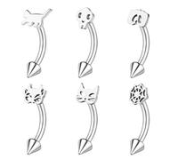 ZS 6Pcs Halloween Eyebrow Rings, 16G Skull Stainless Steel Eyebrow Piercing, Spiderweb Pumpkin Belly Rings Bat Rook Earrings Internally Threaded Curved Barbell for Women (Silver, L:10mm)