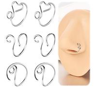 ZS 6Pcs Nose Rings Hoops 316L Stainless Steel Twist Spiral Nose Rings for Nostril Septum Cartilage Helix Daith Tragus Lip Bridge Piercings Jewelry, Stainless Steel, no gemstone
