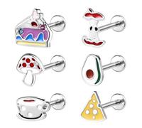 ZS 6Pcs Stainless Steel Internal Thread Cherry Watermelon Stud Earring for Tragus Helix Conch, 16G/18G Cute Medusa Labret Lip Nose Monroe Piercing Jewelry Women Men, 16g(1.2mm),L:8mm, Stainless Steel