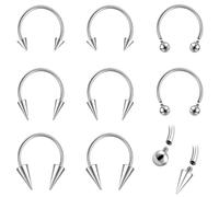 ZS 8Pcs 16G/18G Spike Nose Septum Rings, Stainless Steel Internally Threaded Horseshoe Circular Barbell Piercing Jewellry for Nose Lip Tragus Cartilage Helix Daith (16g,8mm)