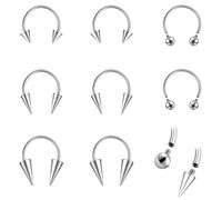 ZS 8Pcs 16G/18G Spike Nose Septum Rings, Stainless Steel Internally Threaded Horseshoe Circular Barbell Piercing Jewellry for Nose Lip Tragus Cartilage Helix Daith (16g,6mm)