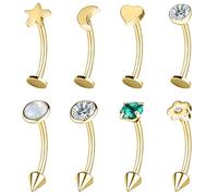 ZS 8Pcs 16G Eyebrow Piercing Jewelry Spike Eyebrow Ring, Stainless Steel Curved Barbell Flat Back Lip Stud Daith Rook Piercing for Women Men 8mm 10mm, L:8mm, Stainless Steel, cubic zirconia