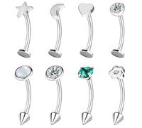 ZS 8Pcs 16G Eyebrow Piercing Jewelry Spike Eyebrow Ring, Stainless Steel Curved Barbell Flat Back Lip Stud Daith Rook Piercing for Women Men 8mm 10mm, L:8mm, Stainless Steel, cubic zirconia