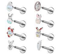 ZS 8Pcs Internally Threaded Labret Piercing Jewellery, 16G Stainless Steel Monroe Medusa Piercing Flat Back Lip Tragus Conch Cartilage Jewelry for Women Men Easter Egg Bunny (6mm)