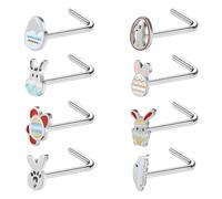 ZS 8Pcs Nose Stud Nose Piercing, 20G Stainless Steel Nose Stud l Shape Screw Nose Rings for Women Easter Bunny Egg Nose Piercing Jewellery (L-shape)
